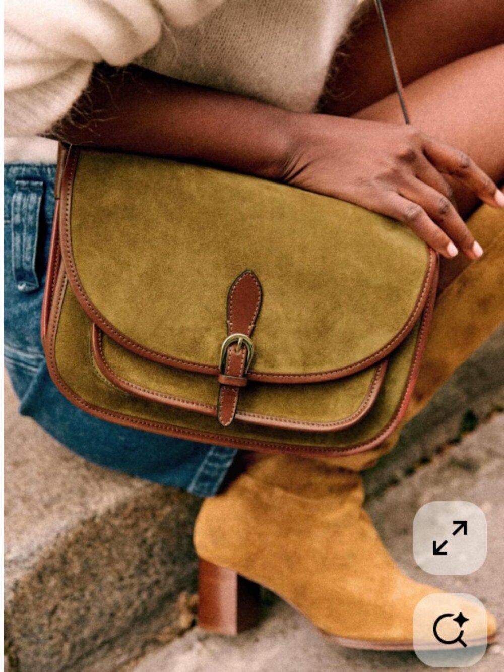 Sezane - Grand Romeo - Suede Leather Crossbody Messenger Bag - Multi Taupe Brown
